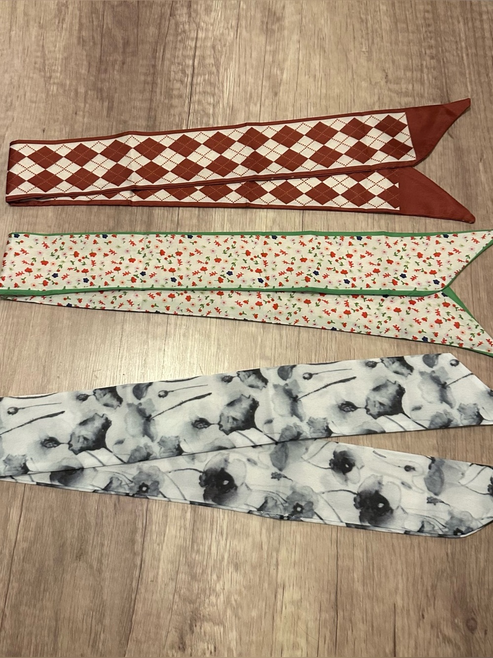 Silk-Tone Assorted Printed Scarves. Set of three. NWOT.